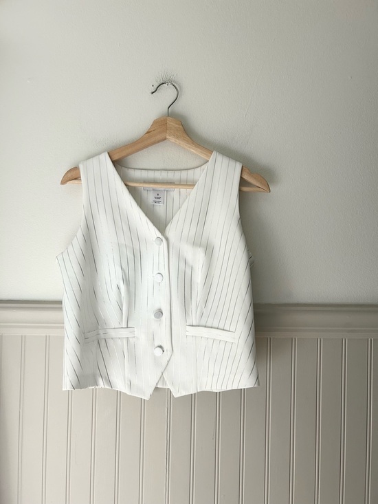Carole Wren Jackets & Blazers - Carole Wren Small White Silver Pinstripe Button Vest Tailored Sleeveless